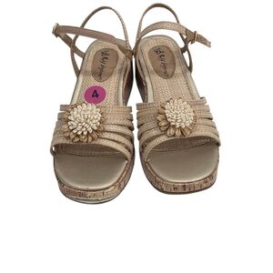 Self Esteem  Beige Braided  wedges Sandals Sz 4  Big Girls